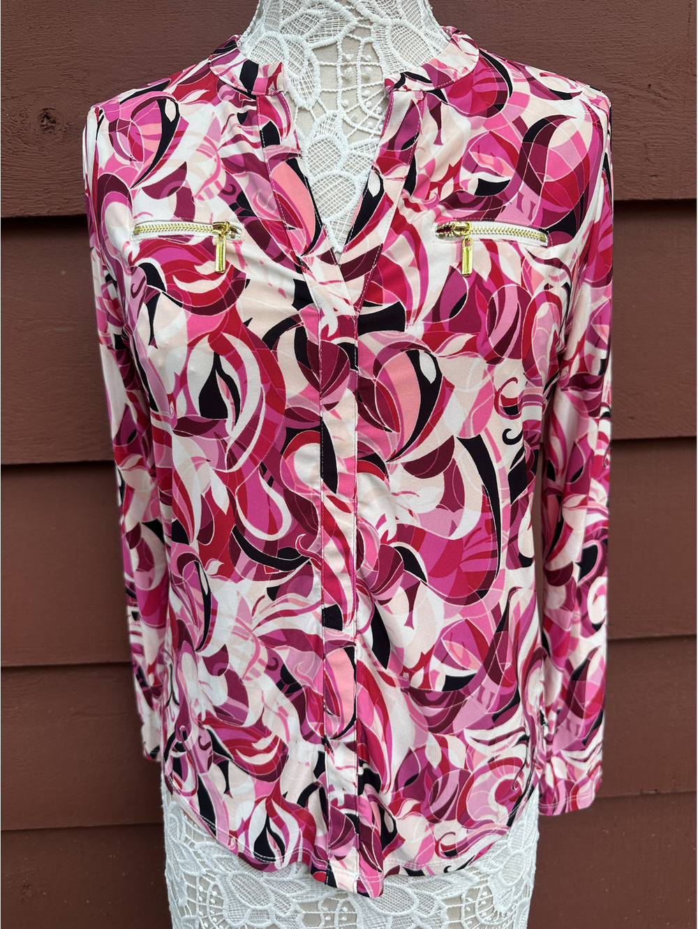 INC International Concepts Printed Zip Pocket Top Pink